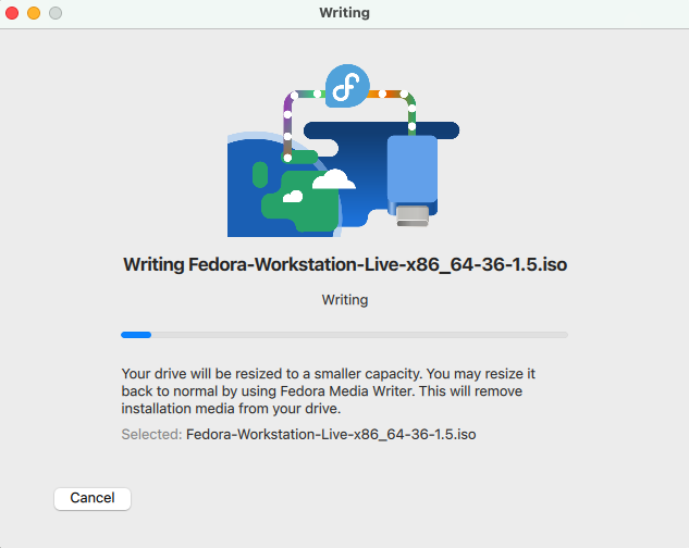 Start writing image to the USB device